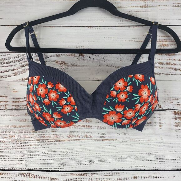 Lively Bra 34C Womens Blue Floral Print Wireless Adjustable Straps - Picture 1 of 16